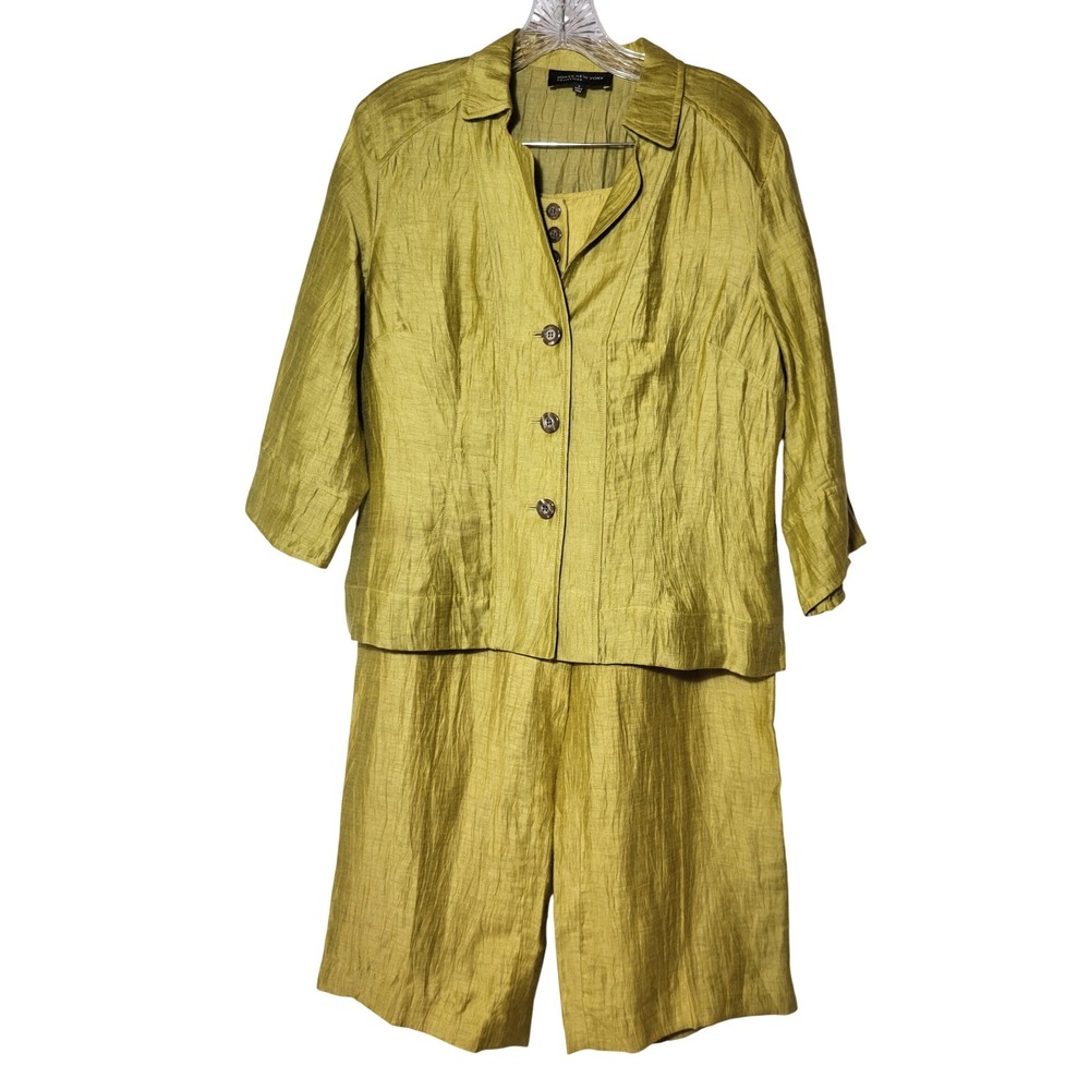 Jones New York Collection Gold Crinkle  Linen Blend 2 Piece Pant Suit Size 8/6